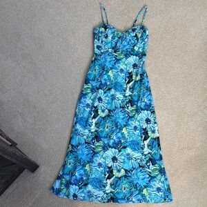 Hello Molly Blue Floral Midi Dress with Spaghetti Straps